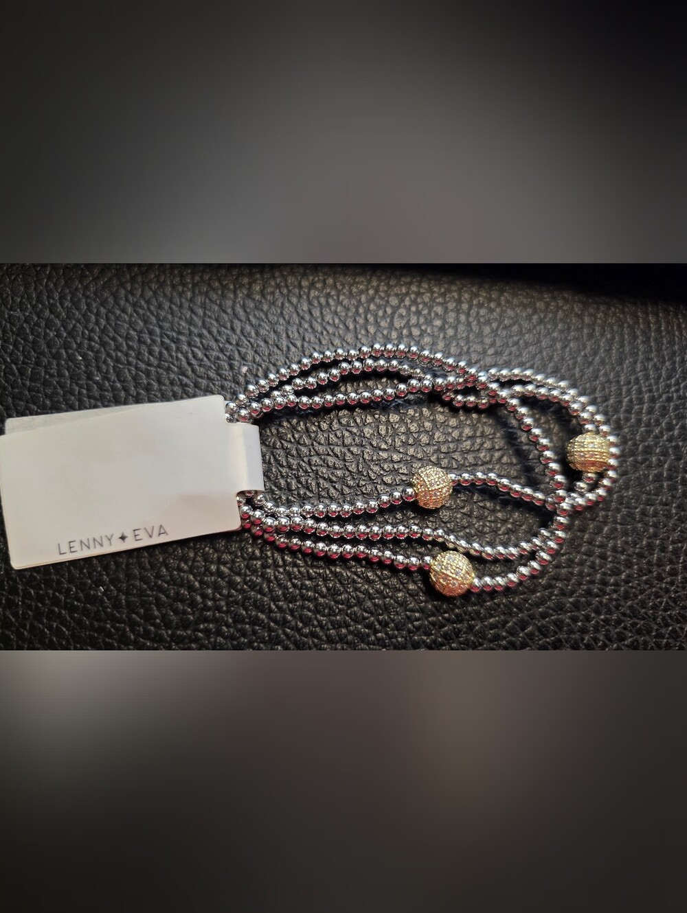 NWT Lenny & Eva “You’re Golden” Mixed Metal Beaded Stretch Trio Bracelet Set